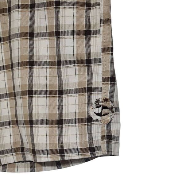Split men's plaid shorts brown tan cream zip flat front size 33 waist - Picture 2 of 9